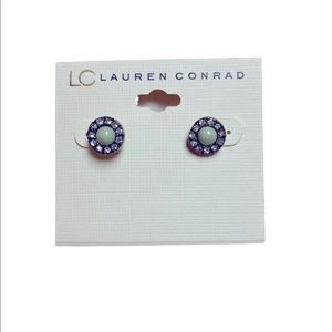 Lauren Conrad Gold Tone Green Rhinestone Stud Earrings